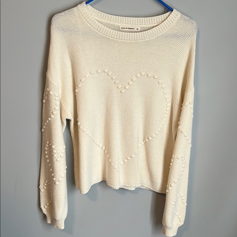 Women's Cream Sweater with Heart Design